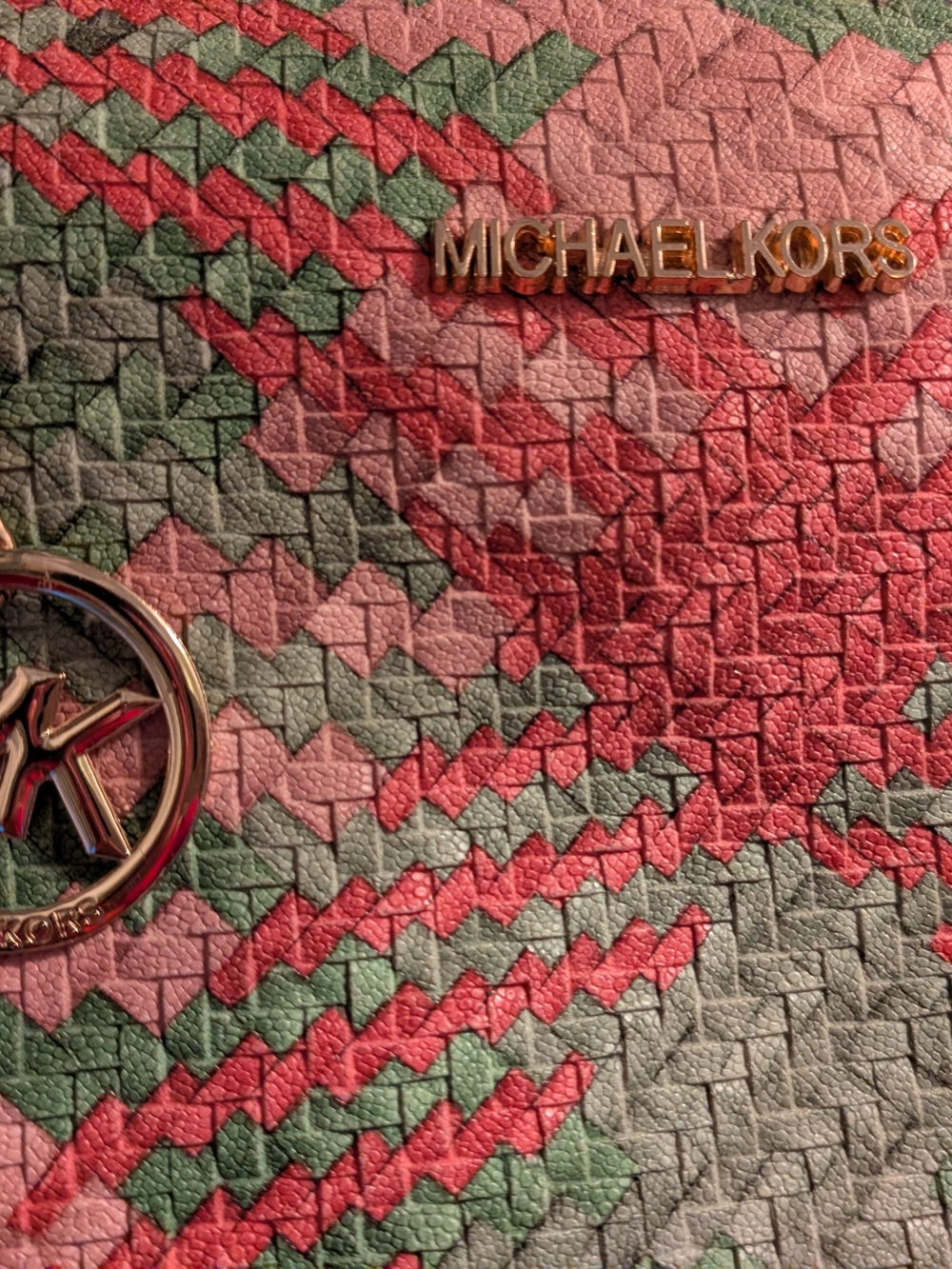 Michael Kors Orange Pink Green Woven Satchel - Picture 3 of 4